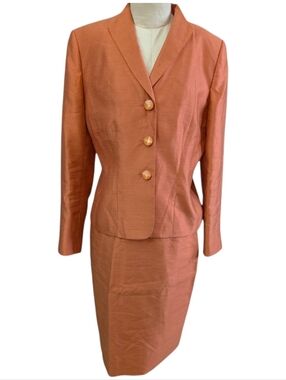 Le Suit Coral Peach 2-Piece Blazer Skirt Wedding Set Mother of the Bride Tea 6